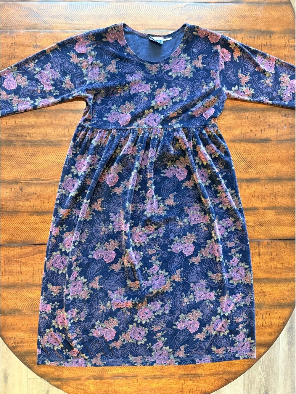 Vintage Erika & Co Floral Velvet Midi Dress Purple Paisley 90s - Size Large